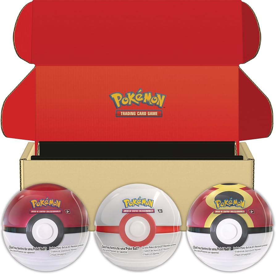 Pokémon: Lote de latas Poké Ball de JCC Pokémon: Poké, Honor y Acopio (9 Sobres de Mejora de JCC Pokémon y 6 Hojas con Pegatinas)